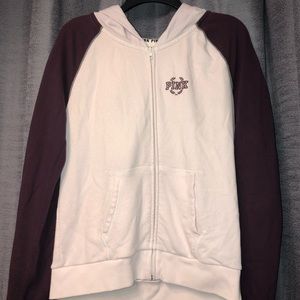 PINK burgundy and white zip up hoodie